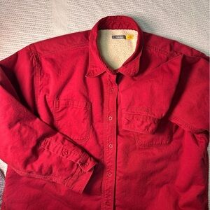 Cabela's Women’s XL Red Sherpa-Lined Heavy Cotton Shirt Shacket Fall Winter walk